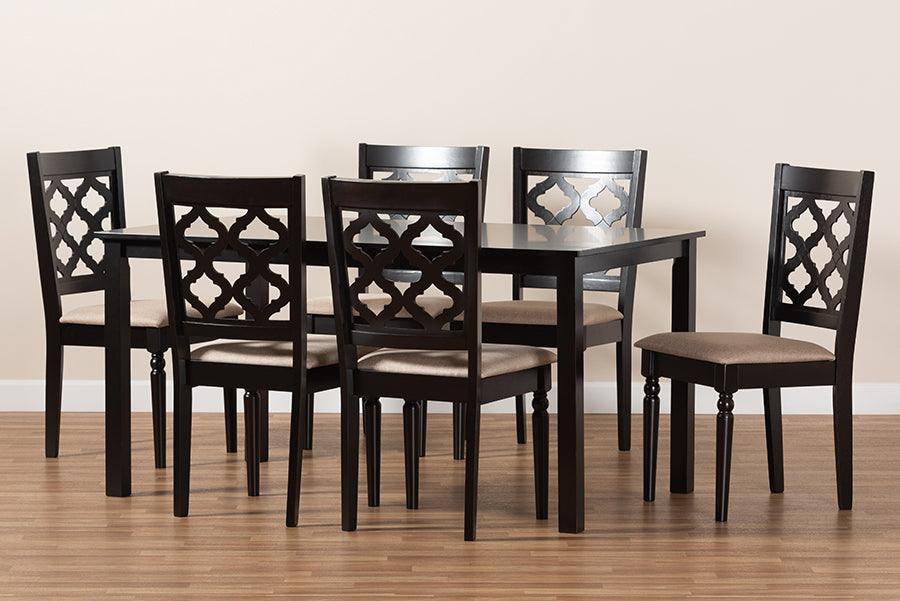 Wholesale Interiors Dining Sets - Ramiro Sand Fabric Upholstered and Dark Brown Finished Wood 7-Piece Dining Set