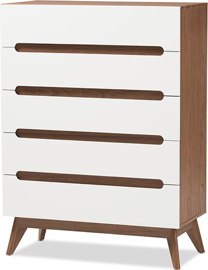 Wholesale Interiors Chest of Drawers - Calypso 34.65" Chest Of Drawers White & Walnut Brown