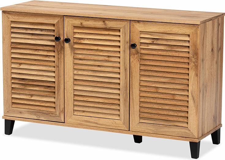 Wholesale Interiors Shoe Storage - Coolidge Oak Brown Finished Wood 3-Door Shoe Storage Cabinet