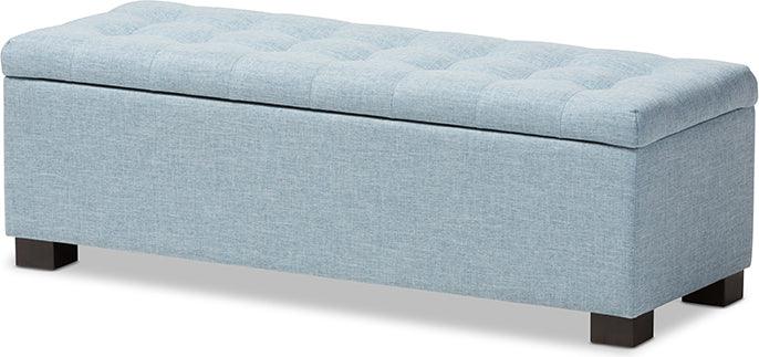 Wholesale Interiors Benches - Roanoke Light Blue Fabric Upholstered Grid-Tufting Storage Ottoman Bench