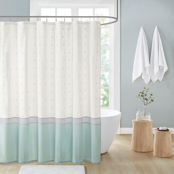 Olliix.com Shower Curtains - Cotton Jacquard Shower Curtain Seafoam