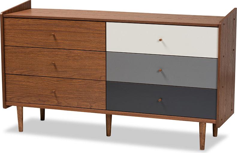 Wholesale Interiors Dressers - Halden Multicolor Walnut Brown and Grey Gradient Finished Wood 6-Drawer Dresser