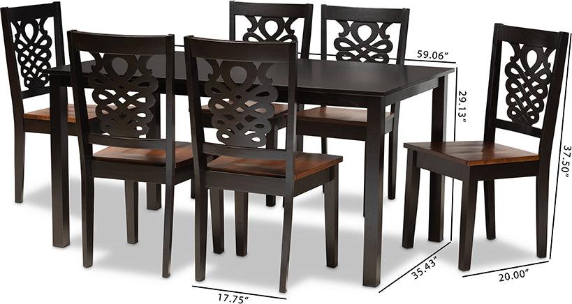 Wholesale Interiors Dining Sets - Luisa Two-Tone Dark Brown and Walnut Brown Finished Wood 7-Piece Dining Set
