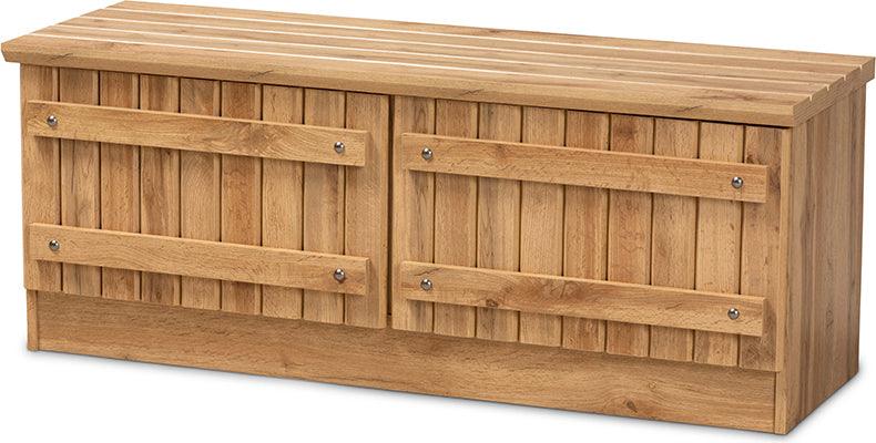 Wholesale Interiors Benches - Oswald Farmhouse Natural Oak Brown Finished Wood 2-Door Storage Bench