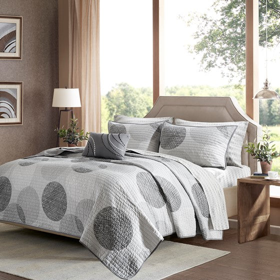 Olliix.com Coverlet - 8 Piece Quilt Set with Cotton Bed Sheets Grey King