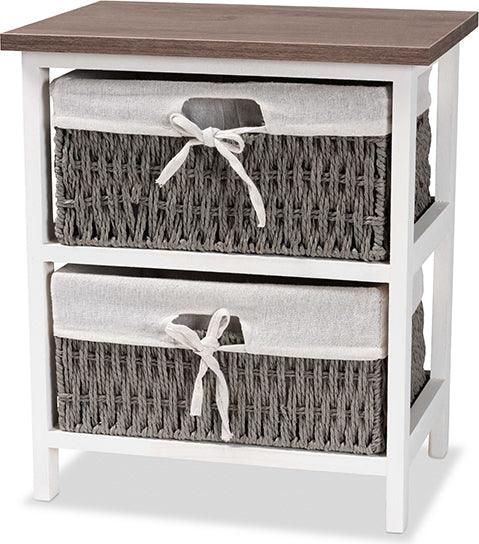 Wholesale Interiors Bedroom Organization - Terena Transitional Two-Tone Walnut Brown and White Wood 2-Basket Storage Unit