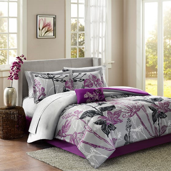 Shop 7 Piece Comforter Set with Cotton Bed Sheets Purple