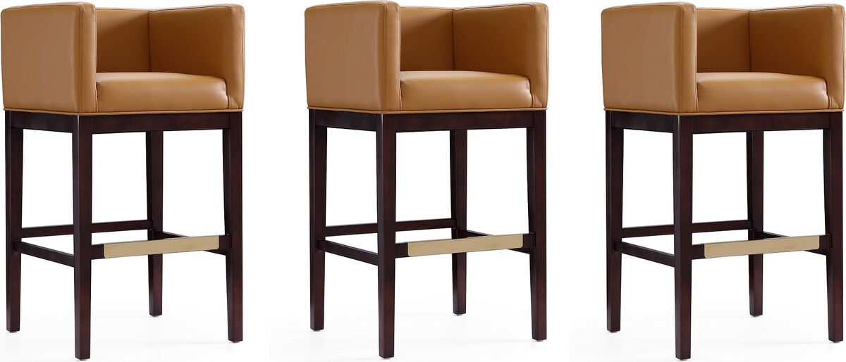 Manhattan Comfort Barstools - Kingsley 38 in. Camel and Dark Walnut Beech Wood Barstool (Set of 3)