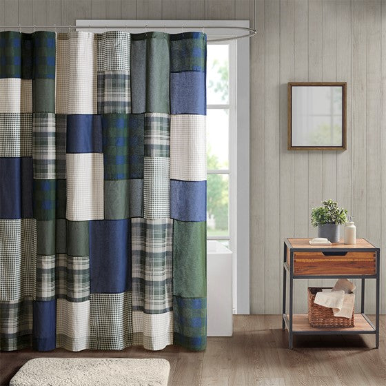 Olliix.com Shower Curtains - Pieced Cotton Shower Curtain Green