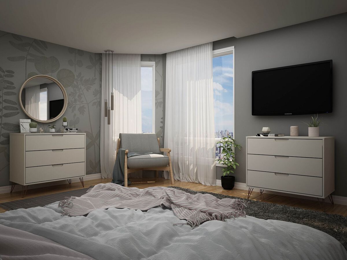 Manhattan Comfort Bedroom Sets - Rockefeller Dresser Off White and Nature (Set of 2)