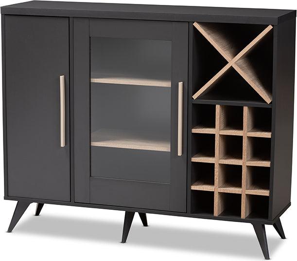 Wholesale Interiors Bar Units & Wine Cabinets - Pietro Mid-Century Modern Dark Gray and Oak Finished Wine Cabinet