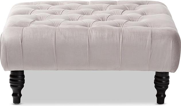 Wholesale Interiors Ottomans & Stools - Keswick Transitional Grey Velvet Fabric Upholstered Button Tufted Cocktail Ottoman