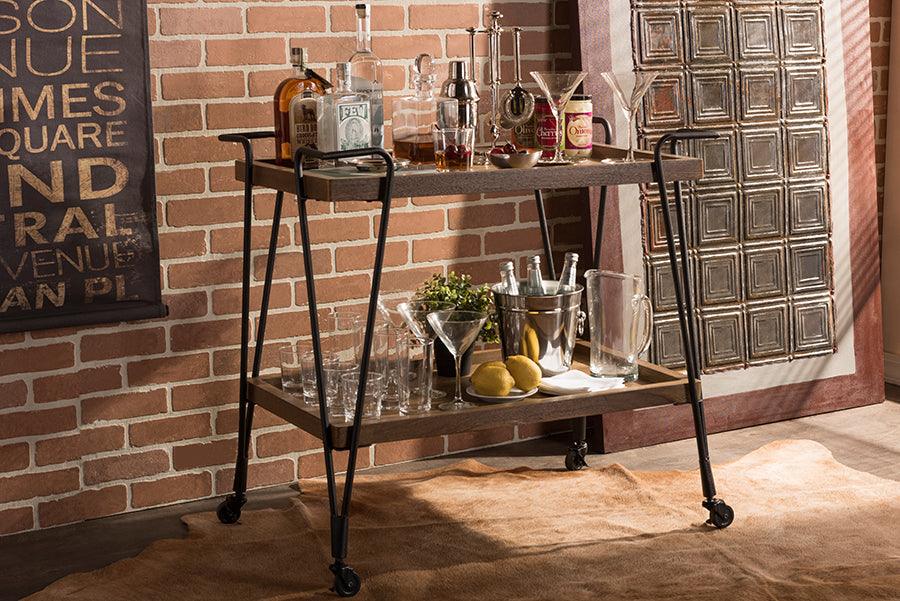 Wholesale Interiors Kitchen & Bar Carts - Jessica Antique Black Textured Finish Metal Distressed Ash Wood Mobile Serving Bar Cart