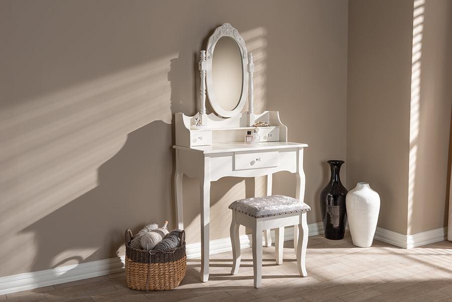 Wholesale Interiors Bathroom Vanity - Veronique Traditional French Provincial White Finished Wood 2-Piece Vanity Table with