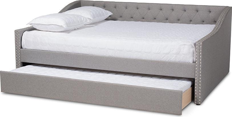 Wholesale Interiors Daybeds - Haylie Light Grey Fabric Upholstered Full Size Daybed With Roll-Out Trundle Bed