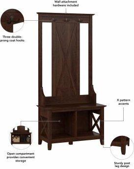 Bush Business Furniture Shoe Storage - Entryway Storage Set with Hall Tree, Shoe Bench and Tall Cabinet Bing Cherry