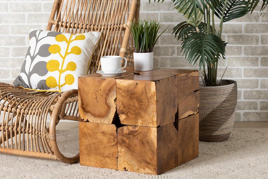 Wholesale Interiors Side & End Tables - Eldora Rustic Transitional Natural Brown Teak Root End Table