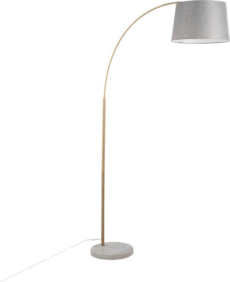 Lumisource Floor Lamps - March Contemporary Floor Lamp In White Marble & Antique Brass Metal With Grey Linen Shade