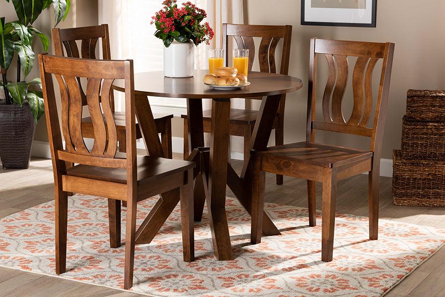 Wholesale Interiors Dining Sets - Noelia Walnut Brown Finished Wood 5-Piece Dining Set