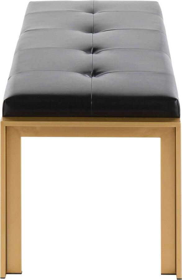 Lumisource Benches - Fuji Contemporary Bench In Gold Metal & Black Faux Leather