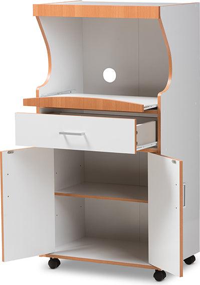 Wholesale Interiors Kitchen Storage & Organization - Edonia Modern and Contemporary Beech Brown and White Finish Kitchen Cabinet