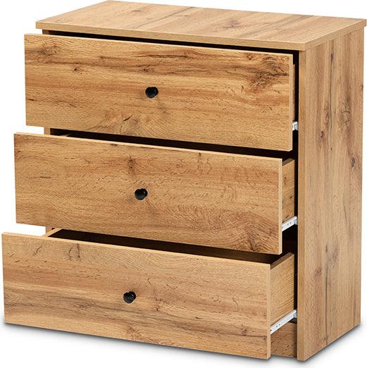 Wholesale Interiors Chest of Drawers - Decon Modern and Contemporary Oak Brown Finished Wood 3-Drawer Storage Chest