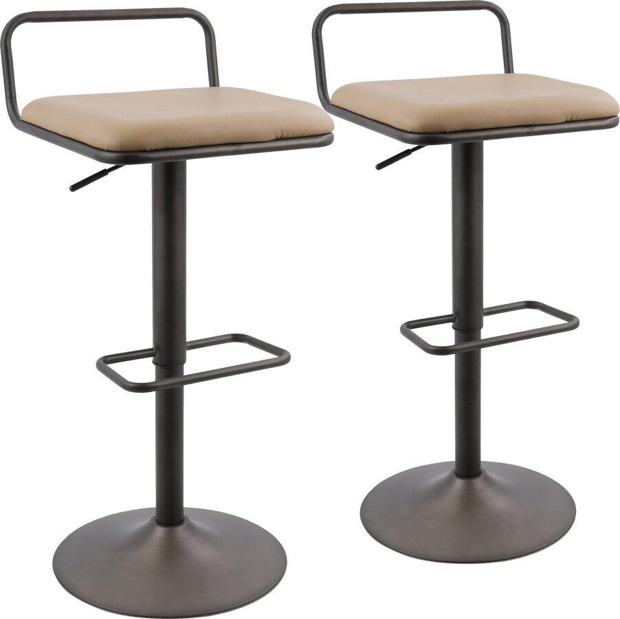 Lumisource Barstools - Beta Industrial Barstool in Antique and Camel Faux Leather - Set of 2