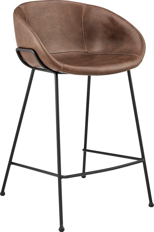 Euro Style Barstools - Zach Counter Stool with Leatherette and Matte Black Powder Coated Steel Frame and Legs - Set of 2