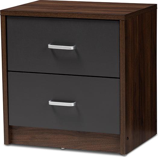 Wholesale Interiors Nightstands & Side Tables - Hansel Modern and Contemporary 2-Drawer Dark Brown and Dark Gray Finished Nightstand