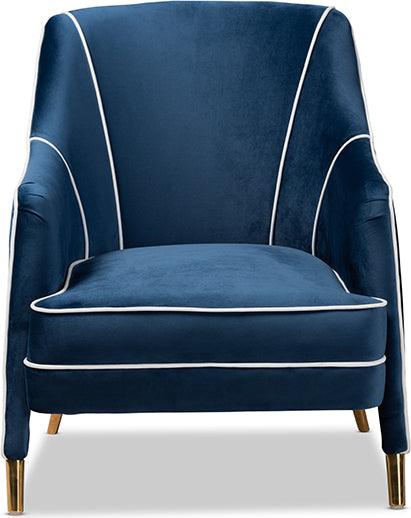 Wholesale Interiors Accent Chairs - Ainslie Glam And Luxe Navy Blue Velvet Fabric Upholstered Gold Finished Armchair