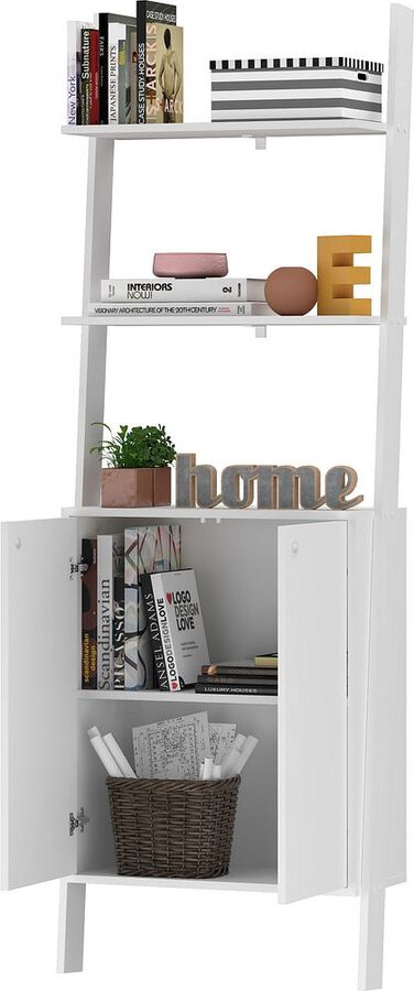 Manhattan Comfort Buffets & Cabinets - Cooper Ladder Display Cabinet with 2 Floating Shelves in White