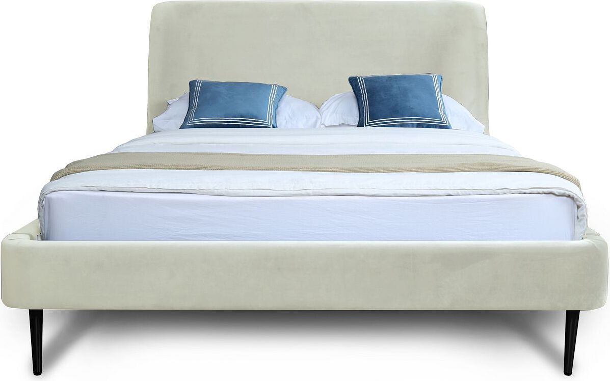 Manhattan Comfort Beds - Heather Queen Bed in Velvet Cream and Black Legs