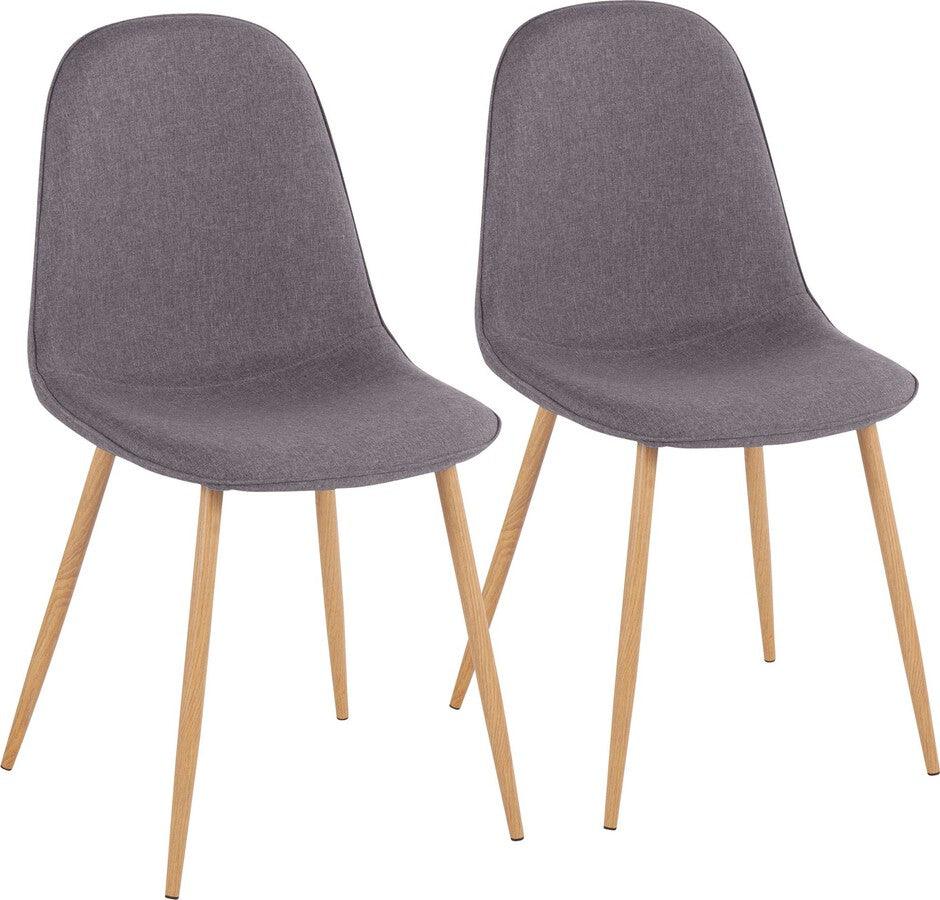 Lumisource Accent Chairs - Pebble Contemporary Chair In Natural Wood Metal & Charcoal Fabric (Set of 2)