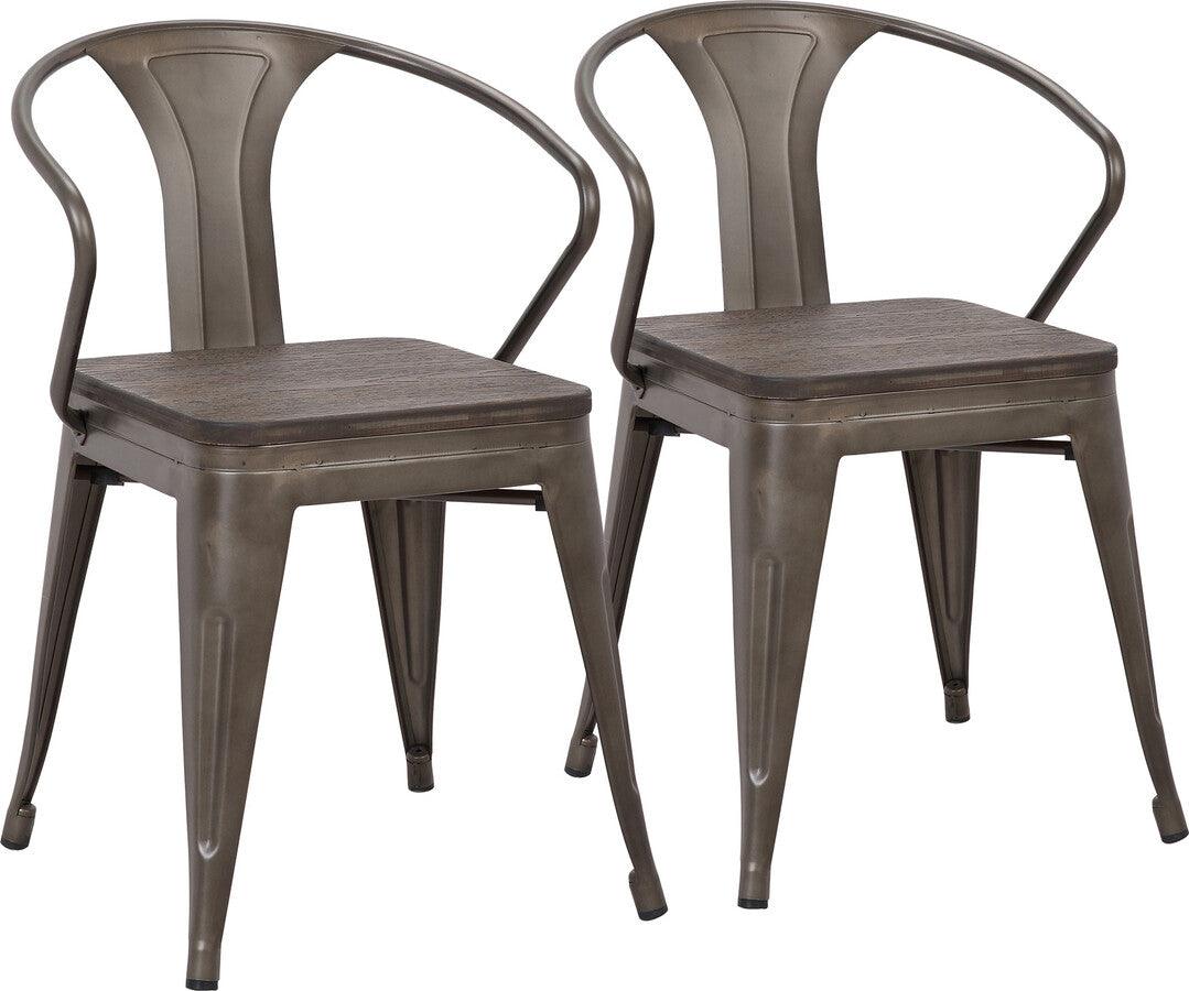 Lumisource Dining Chairs - Waco Industrial Chair in Vintage Antique Metal & Espresso Bamboo - Set of 2