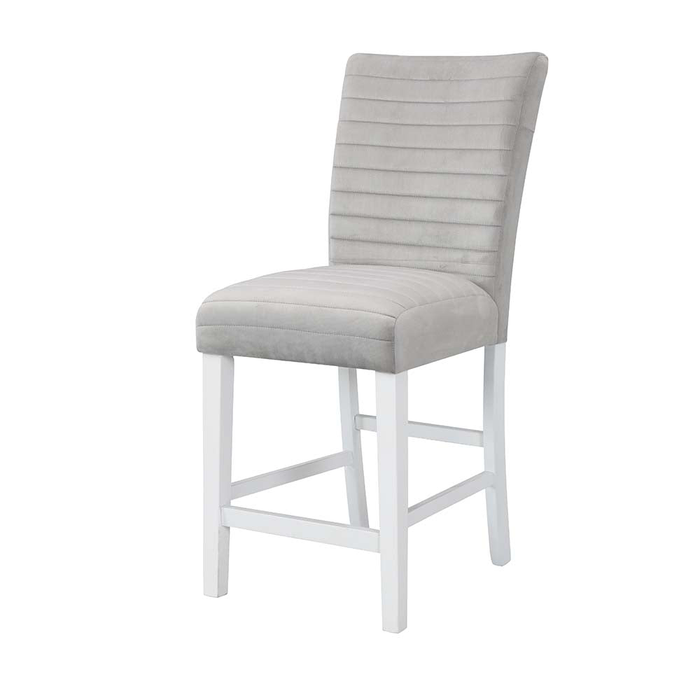 ACME Barstools - ACME Elizaveta Counter Height Chair (Set of 2), Gray Velvet, Faux Crystal Diamonds &White High Gloss Finish