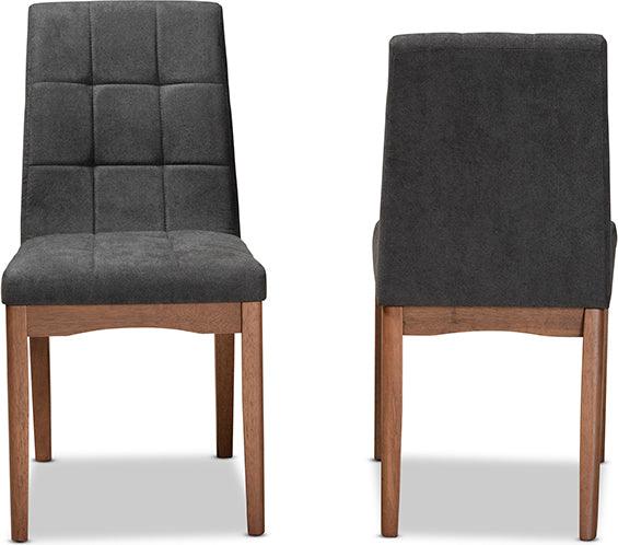 Wholesale Interiors Dining Chairs - Tara Mid-Century Modern Grey Fabric and Brown Finished Wood 2-Piece Dining Chair Set