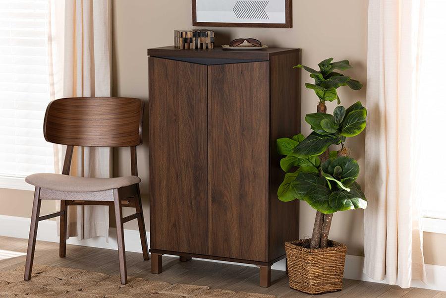 Wholesale Interiors Shoe Storage - Talon Two-Tone Walnut Brown and Dark Grey Finished Wood 2-Door Shoe Storage Cabinet