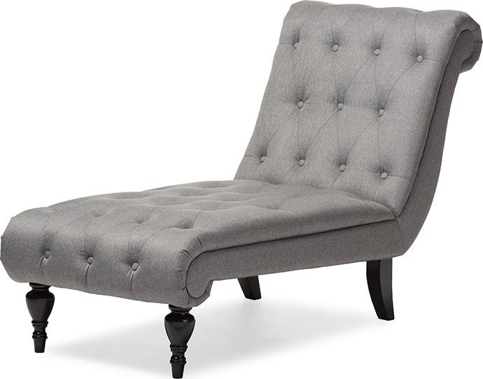 Wholesale Interiors Sleepers & Futons - Layla Mid-Century Retro Modern Grey Fabric Upholstered Button-Tufted Chaise Lounge