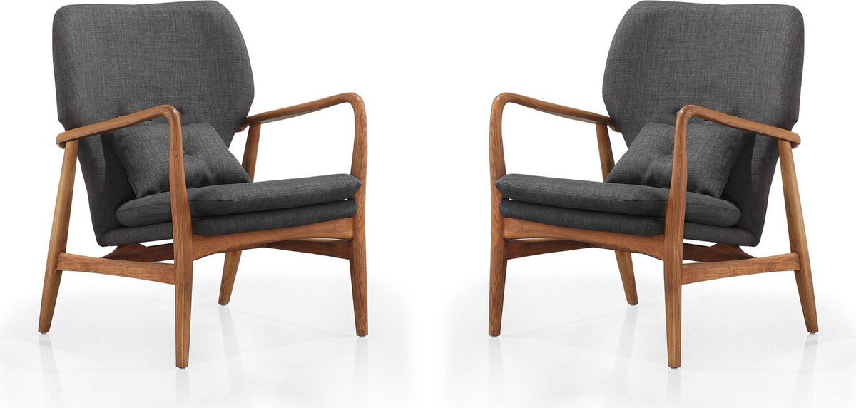 Manhattan Comfort Accent Chairs - Bradley Charcoal and Walnut Linen Weave Accent Chair (Set of 2)
