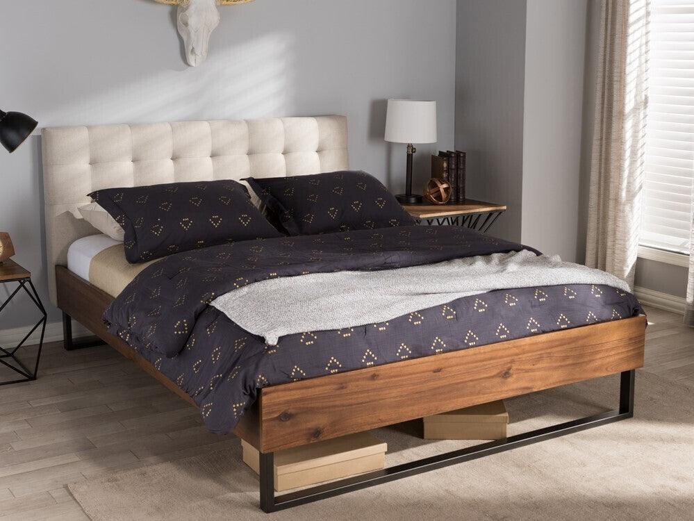 Wholesale Interiors Beds - Mitchell Queen Bed Beige & Dark Bronze