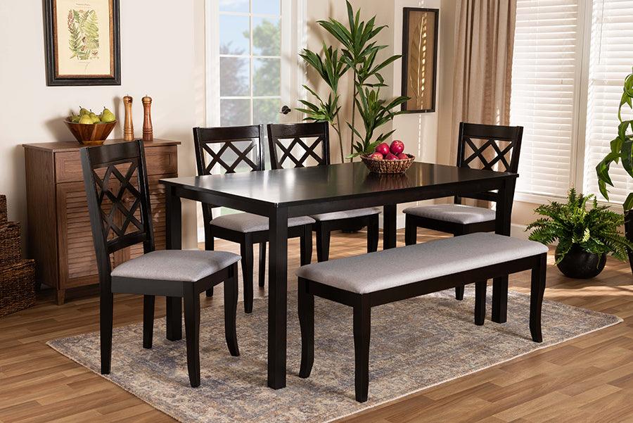 Wholesale Interiors Dining Sets - Andor Grey Fabric Upholstered and Dark Brown Finished Wood 6-Piece Dining Set