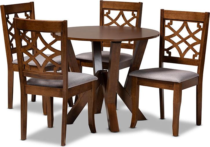 Wholesale Interiors Dining Sets - Alisa Grey Fabric Upholstered and Walnut Brown Finished Wood 5-Piece Dining Set