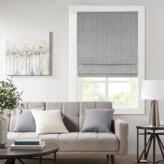 Olliix.com Curtains - Basketweave Room Darkening Cordless Roman Shade Charcoal