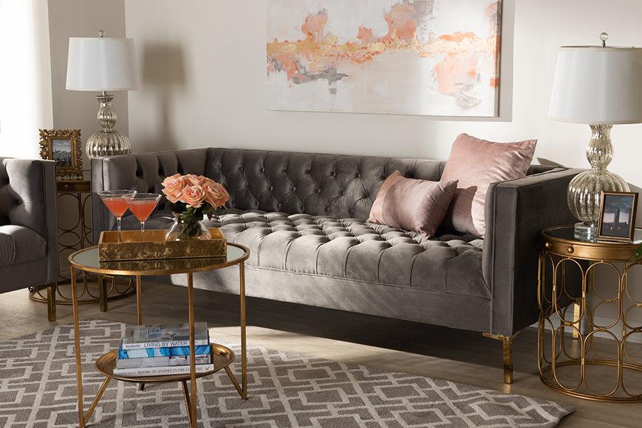 Wholesale Interiors Sofas & Couches - Zanetta Glam and Luxe Gray Velvet Upholstered Gold Finished Sofa