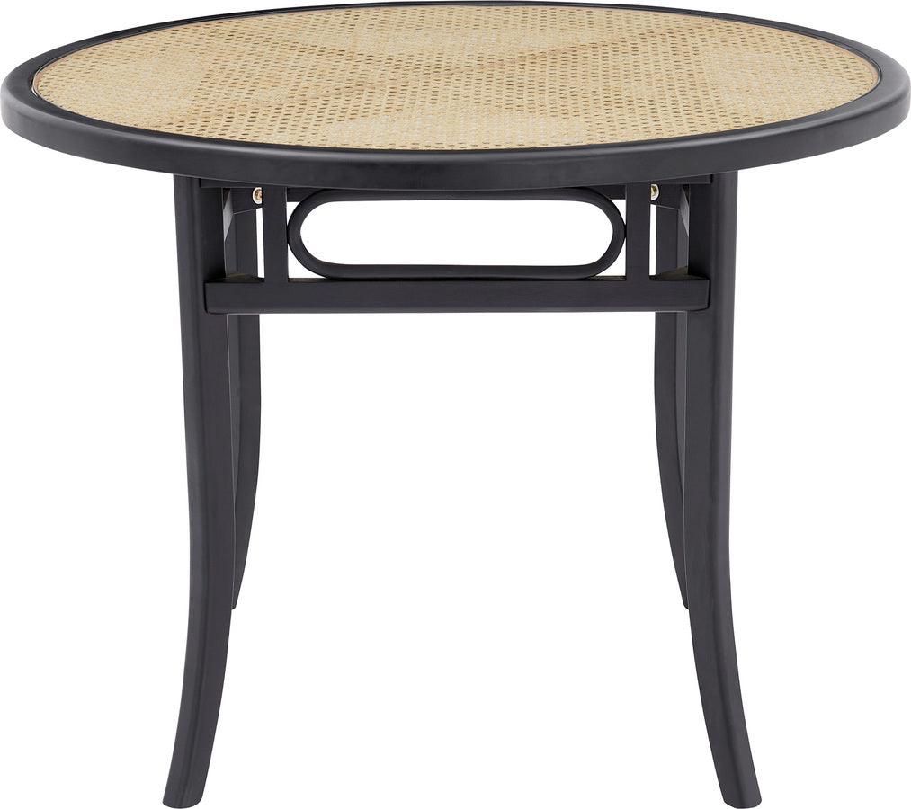 Euro Style Dining Tables - Adna Dining Table in Black with Clear Tempered Glass Top over Cane in Natural