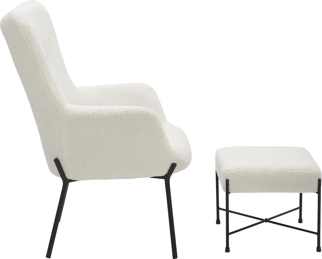 Lumisource Accent Chairs - Izzy Industrial Lounge Chair & Ottoman Set In Black Metal & White Sherpa Fabric