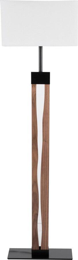 Lumisource Floor Lamps - Live Edge Contemporary Floor Lamp In Black Steel & Walnut Wood With White Shade
