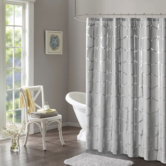 Olliix.com Shower Curtains - Printed Metallic Shower Curtain Grey/Silver