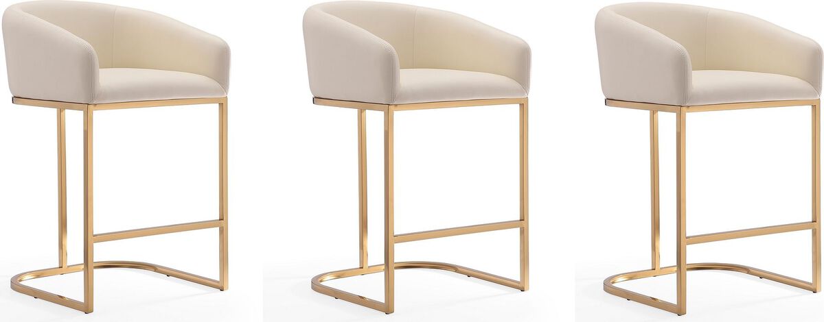 Manhattan Comfort Barstools - Louvre 36 in. Cream and Titanium Gold Stainless Steel Counter Height Bar Stool (Set of 3)