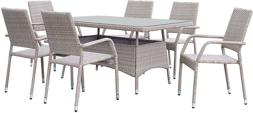 Manhattan Comfort Outdoor Dining Sets - Genoa Patio 6- Person Dining Set with Glass Table Top